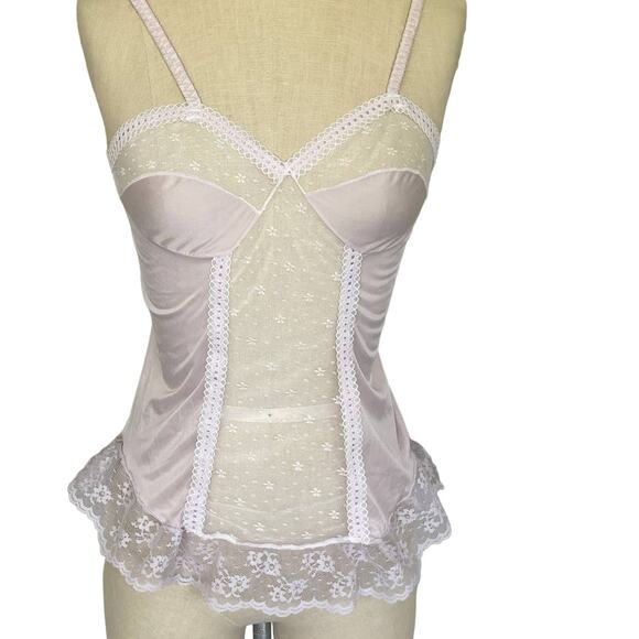 Vintage Camisole Lavender Sheer Lace Ruffles - Picture 1 of 7